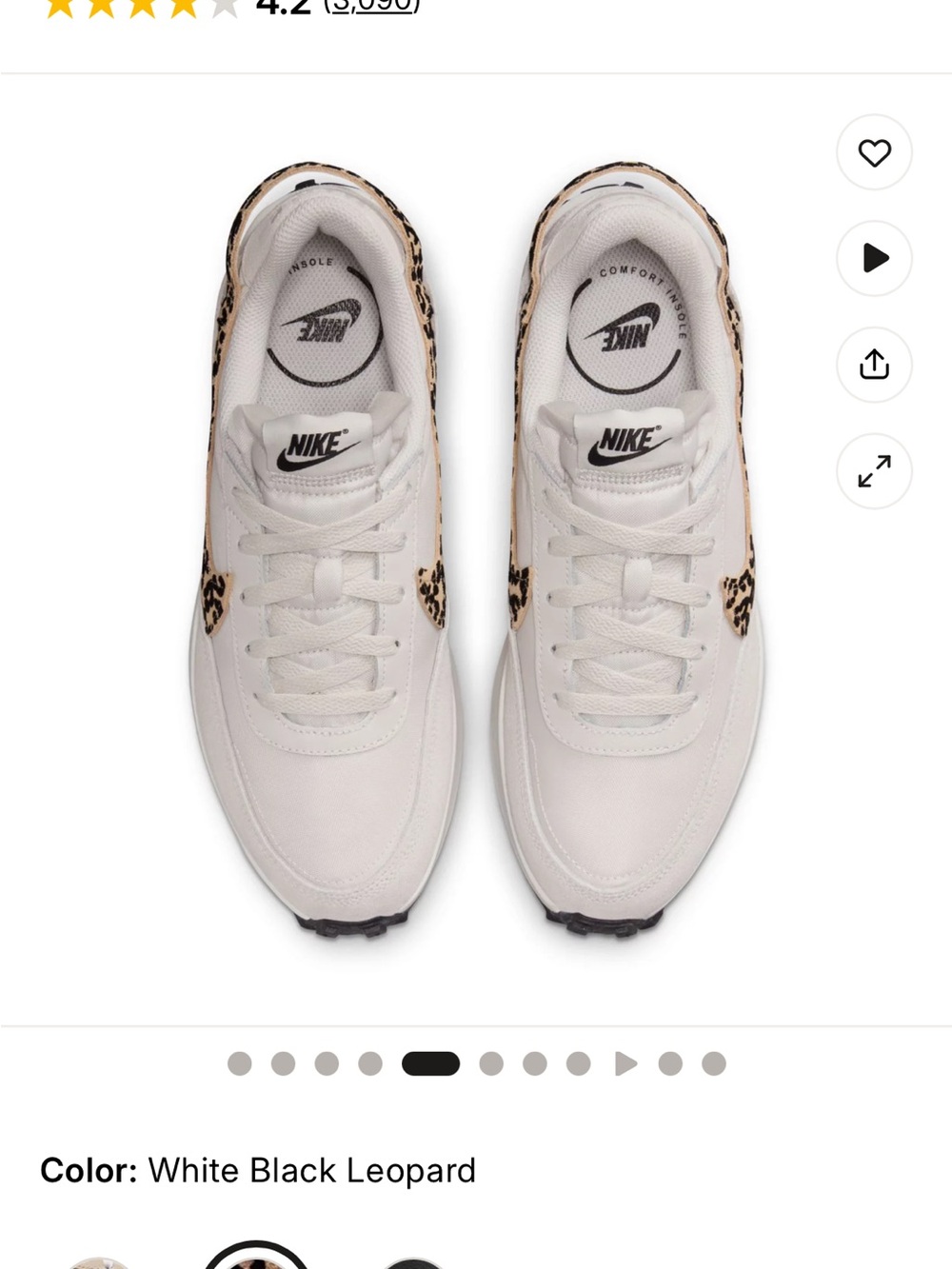 Woman’s Nike Waffle Debut Cream/White Sneakers with Leopard Print Accent - Picture 6 of 7